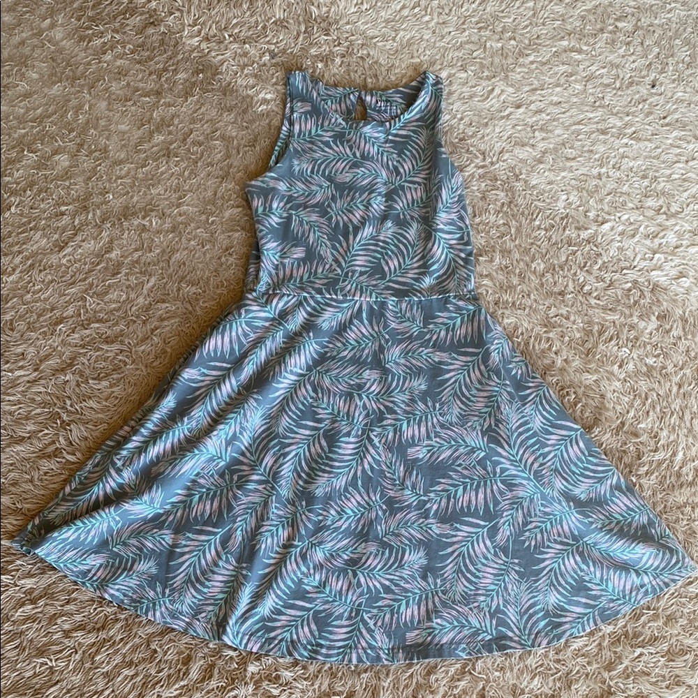 Pact keyhole Fit & Flare Skater Dress tropical palm organic cotton size S